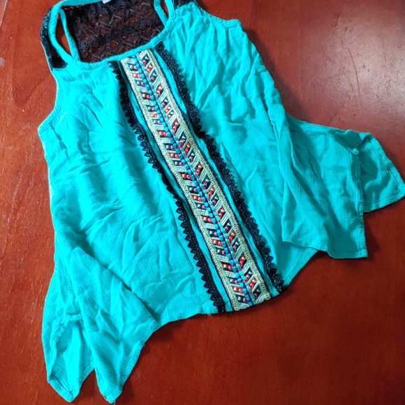 Childs M Teal Boho Indian Print tank top - Picture 1 of 5
